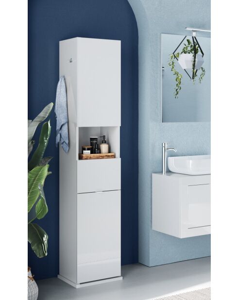 Bari - Colonna portaoggetti da bagno girevole 2 ante +1 nicchia Laccata lucida bianca 
con specchio
1 cassetto
2 ante - 35x180x35 cm