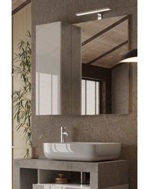 Ancona - Miroir Led avec Colonne Integrée 1 porte H30 cm Béton & laqué brillant - 78x75x18 cm