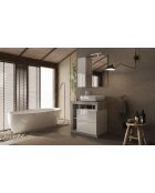 Ancona - Miroir Led avec Colonne Integrée 1 porte H30 cm Béton & laqué brillant - 78x75x18 cm