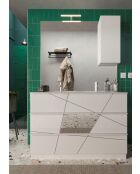 Espejo LED Sienna con columna integrada, 1 puerta de 30 cm de alto, lacado blanco brillante, 120 x 110 x 18 cm