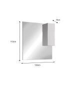 Espejo LED Sienna con columna integrada, 1 puerta de 30 cm de alto, lacado blanco brillante, 120 x 110 x 18 cm