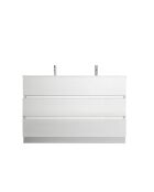 Sienna - Meuble salle de bain sur pieds laqué brillant blanc - 3 tiroirs + double vasque integrée en céramique - 122x86x47 cm