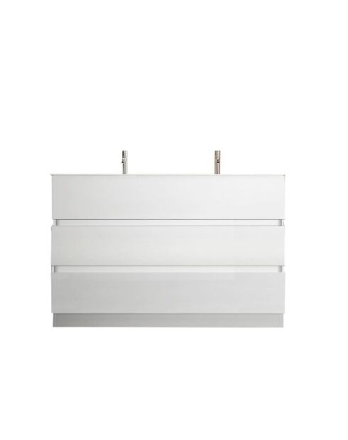 Sienna - Badkamermeubel op glanzend wit gelakte poten - 3 laden + dubbele geïntegreerde keramische wastafel - 122x86x47 cm