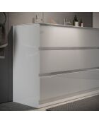 Sienna - Meuble salle de bain sur pieds laqué brillant blanc - 3 tiroirs + double vasque integrée en céramique - 122x86x47 cm