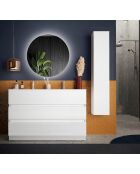 Sienna - Meuble salle de bain sur pieds laqué brillant blanc - 3 tiroirs + double vasque integrée en céramique - 122x86x47 cm