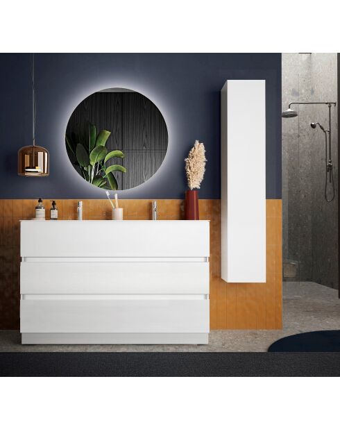 Sienna - Badkamermeubel op glanzend wit gelakte poten - 3 laden + dubbele geïntegreerde keramische wastafel - 122x86x47 cm