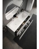 Sienna - Meuble salle de bain sur pieds laqué brillant blanc - 3 tiroirs + double vasque integrée en céramique - 122x86x47 cm