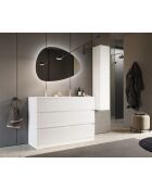 Sienna - Meuble salle de bain sur pieds laqué brillant blanc - 3 tiroirs + double vasque integrée en céramique - 122x86x47 cm