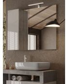 Ancona - Specchio a led con colonna integrata 1 anta H30 cm Cemento e laccato lucido - 92x75x18 cm