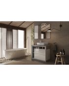 Ancona - Specchio a led con colonna integrata 1 anta H30 cm Cemento e laccato lucido - 92x75x18 cm