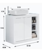 Bari - Mobile da bagno su gambe Laccato lucido bianco - 2 ante + 3 nicchie + lavabo da appoggio - 92x78x45 cm