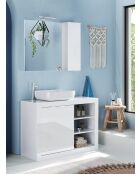 Bari - Mobile da bagno su gambe Laccato lucido bianco - 2 ante + 3 nicchie + lavabo da appoggio - 92x78x45 cm