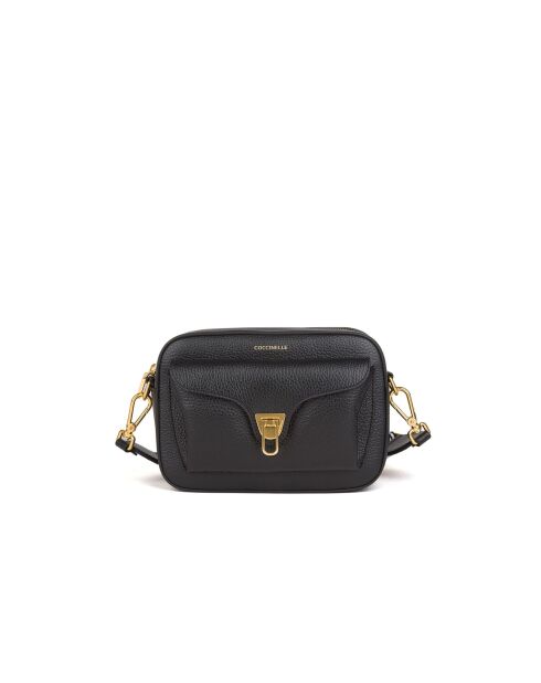 Beat Soft Ribb Schultertasche aus genarbtem Leder in Schwarz - 21x15x7 cm