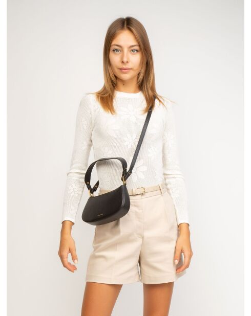 Merveilles Mini-Schultertasche aus genarbtem Leder in Schwarz - 24x12x4 cm