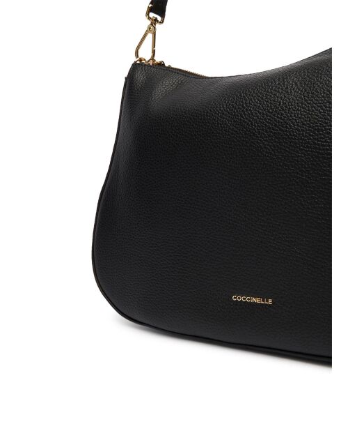 Bandolera Nory de piel granulada negra - 35x25x9 cm