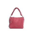 Boheemse schoudertas van twee materialen in palissanderkleurig suède - 23x18x10 cm