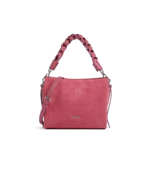 Boheemse schoudertas van twee materialen in palissanderkleurig suède - 23x18x10 cm