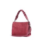 Boheemse schoudertas van twee materialen in palissanderkleurig suède - 23x18x10 cm
