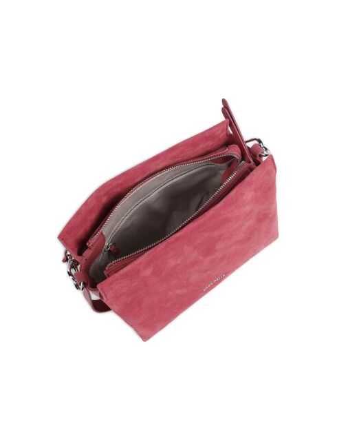 Boheemse schoudertas van twee materialen in palissanderkleurig suède - 23x18x10 cm