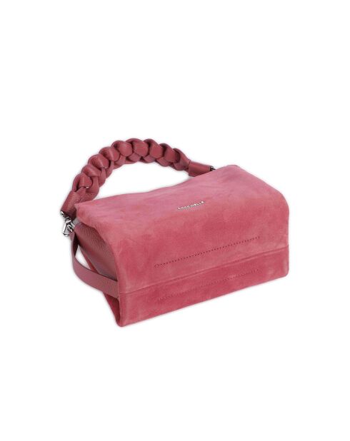 Boheemse schoudertas van twee materialen in palissanderkleurig suède - 23x18x10 cm