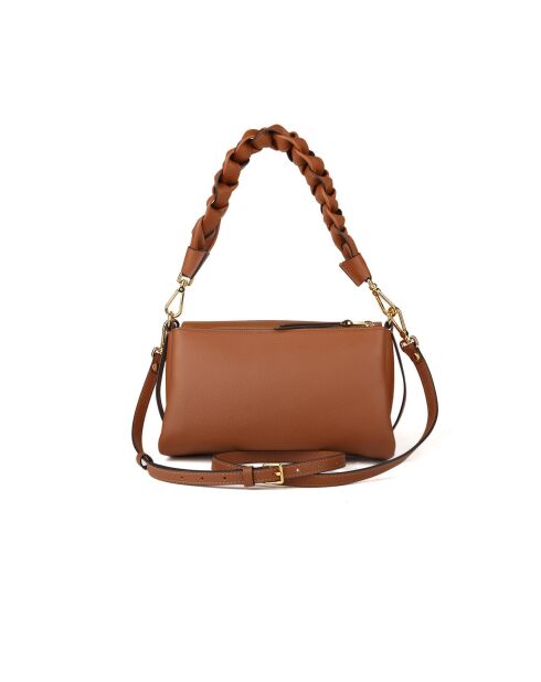 Bohème Grana dubbele schoudertas in dubbel cognackleurig generfd leer - 26x14x9 cm