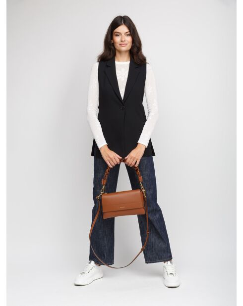 Bohème Grana dubbele schoudertas in dubbel cognackleurig generfd leer - 26x14x9 cm