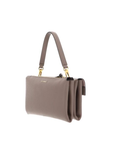 Arlettis Schultertasche aus warmem, genarbtem Leder in Taupe - 25x18x7 cm