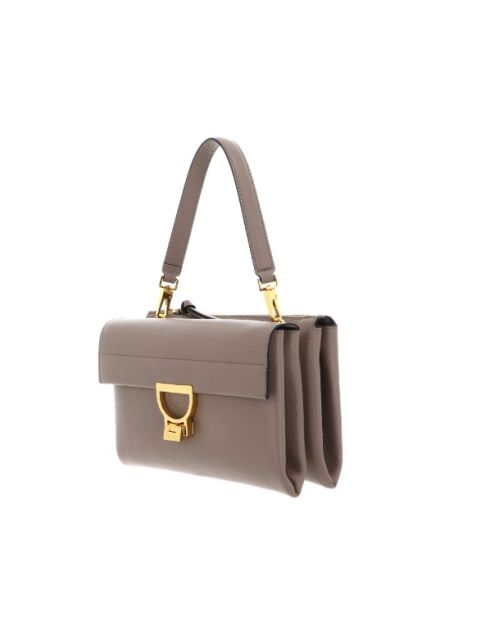 Arlettis Schultertasche aus warmem, genarbtem Leder in Taupe - 25x18x7 cm