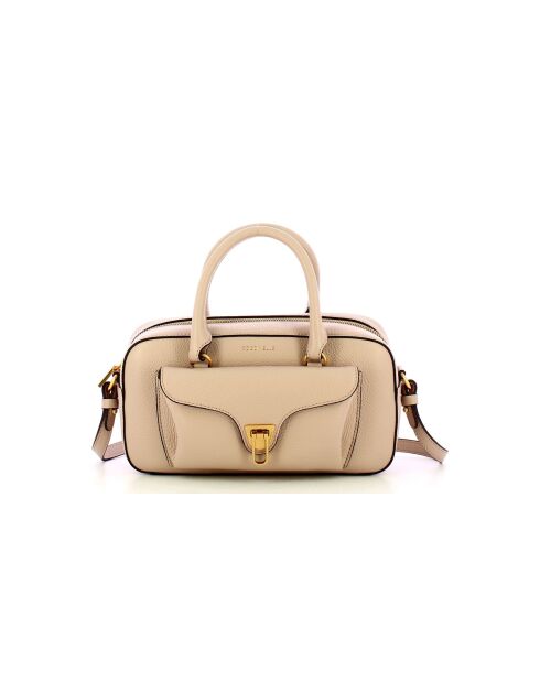 Beat Weiche Handtasche aus beigefarbenem genarbtem Leder - 26x14x8 cm