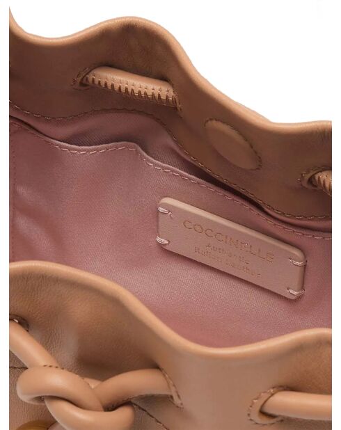 Sac bandoulière  Isabela en cuir lisse nude - 31x15x7 cm