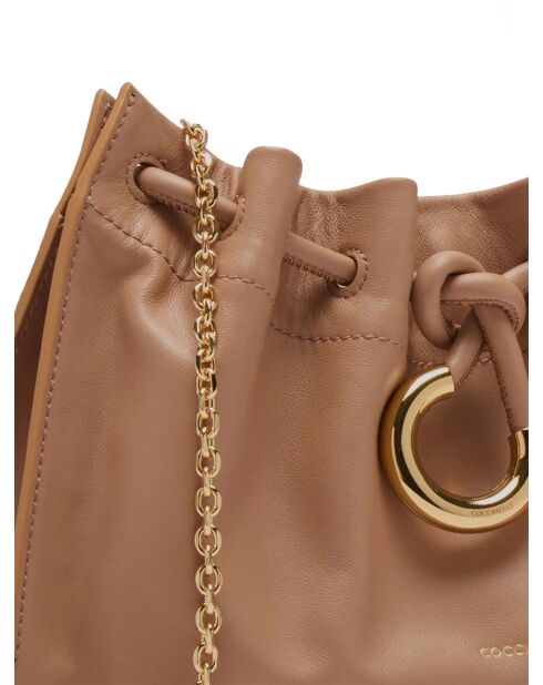 Sac bandoulière  Isabela en cuir lisse nude - 31x15x7 cm