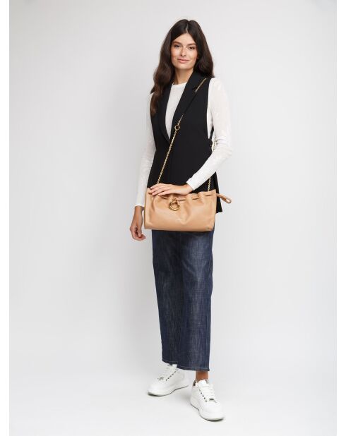 Sac bandoulière  Isabela en cuir lisse nude - 31x15x7 cm