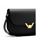 Bandolera Dew de piel granulada negra - 27x20x7,5 cm