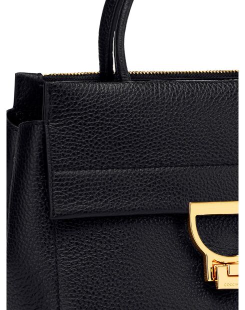 Arlettis Handtasche aus schwarzem genarbtem Leder - 24x19x14 cm