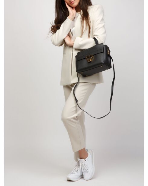 Arlettis Handtasche aus schwarzem genarbtem Leder - 24x19x14 cm