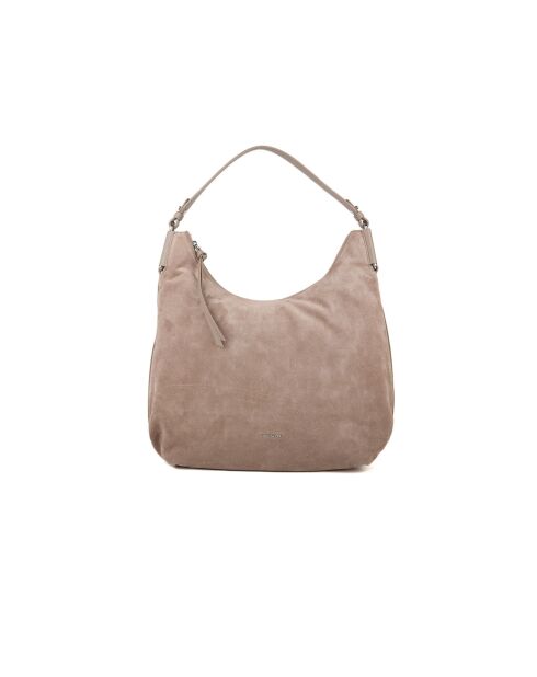 Rebekka Schultertasche aus warmem taupefarbenem Veloursleder - 38x24x12 cm