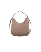 Rebekka Schultertasche aus warmem taupefarbenem Veloursleder - 38x24x12 cm