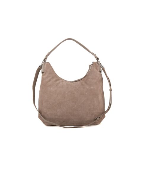 Rebekka Schultertasche aus warmem taupefarbenem Veloursleder - 38x24x12 cm