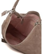 Rebekka Schultertasche aus warmem taupefarbenem Veloursleder - 38x24x12 cm