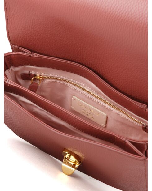 Bandolera Dew de piel granulada color brandy - 22x17x6,5 cm