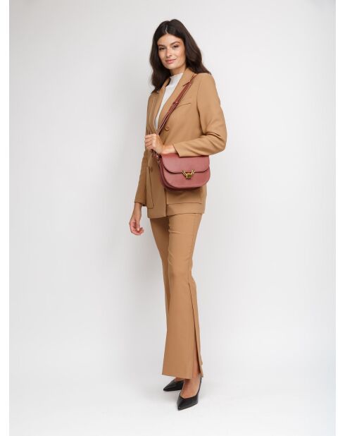 Bandolera Dew de piel granulada color brandy - 22x17x6,5 cm