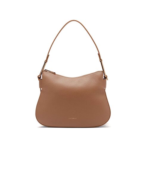 Weiche Schultertasche Magie aus nudefarbenem genarbtem Leder - 30x21x9 cm