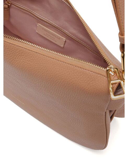 Weiche Schultertasche Magie aus nudefarbenem genarbtem Leder - 30x21x9 cm