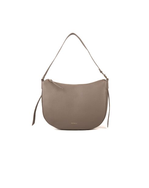 C-Easy Schultertasche aus warmem, genarbtem Leder in Taupe - 34x26x5 cm