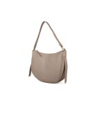 C-Easy Schultertasche aus warmem, genarbtem Leder in Taupe - 34x26x5 cm