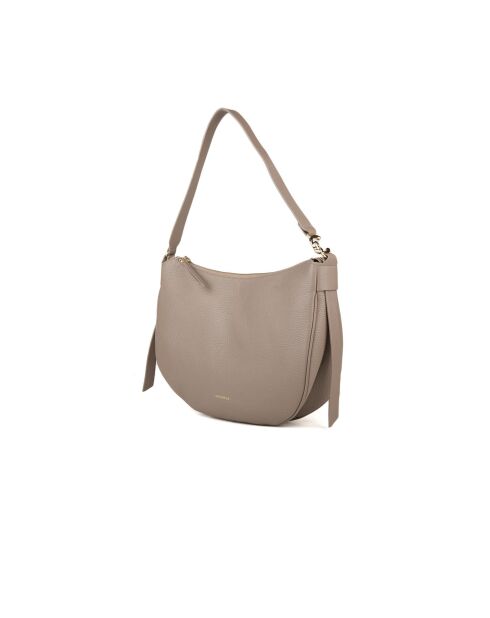 C-Easy Schultertasche aus warmem, genarbtem Leder in Taupe - 34x26x5 cm