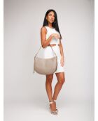 C-Easy Schultertasche aus warmem, genarbtem Leder in Taupe - 34x26x5 cm