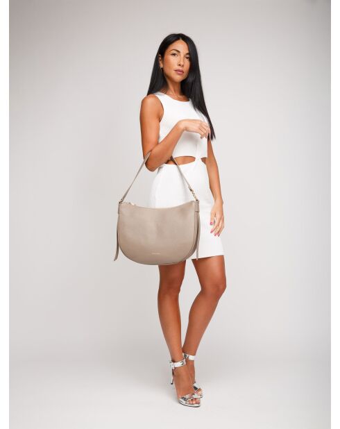 C-Easy Schultertasche aus warmem, genarbtem Leder in Taupe - 34x26x5 cm