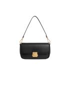 C-Me Lock schoudertas in zwart generfd leer - 24x12x5 cm