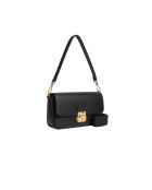 C-Me Lock schoudertas in zwart generfd leer - 24x12x5 cm